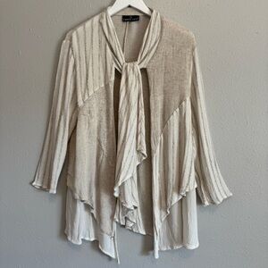 Carole Little Fluid Linen Blend  Wrap Cardigan– Longline Cascading Topper Size L